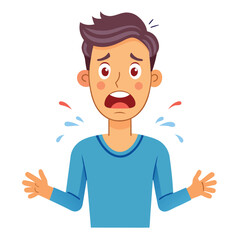 Nervous male sweating and looking very stressed, showing anxiety, fear, and feeling intense pressure.