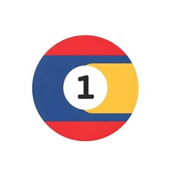 Stylized round illustration featuring vertical red, green, and dark grey segments for abstract design