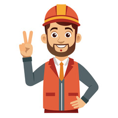 Cheerful professional worker showing a peace sign hand gesture, expressing optimism, friendliness, and success.