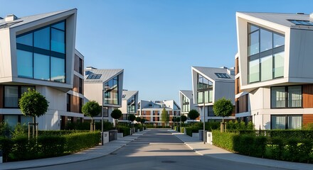 Modern Architectural Townhouses on a Sunny Day.