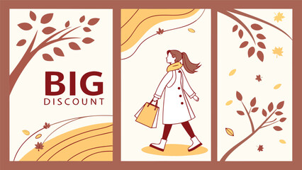 Minimalist Elegant Autumn Sale Posters: Big Discounts, Season-Inspired Design, and Modern Shopper Illustration.