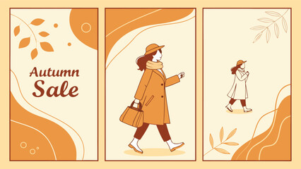 Minimalist Elegant Autumn Sale Posters: Big Discounts, Season-Inspired Design, and Modern Shopper Illustration.