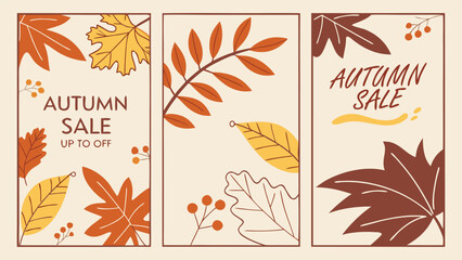 Minimalist Elegant Autumn Sale Posters: Big Discounts, Season-Inspired Design, and Modern Shopper Illustration.