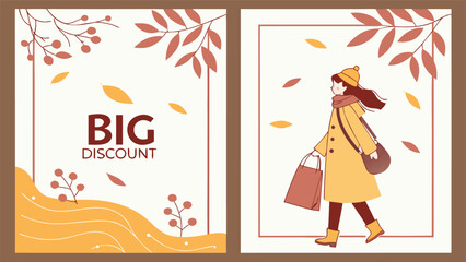 Minimalist Elegant Autumn Sale Posters: Big Discounts, Season-Inspired Design, and Modern Shopper Illustration.