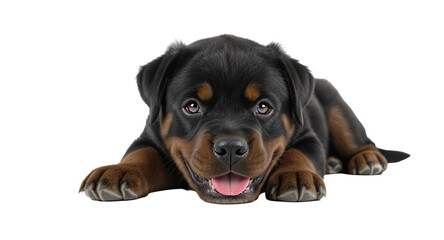 Fototapeta premium A cute puppy lying down and looking at the camera