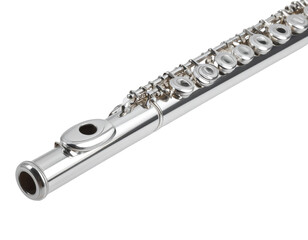 Fototapeta premium Angled View of Flute Showing Detailed Keys and Embouchure Hole, Isolated