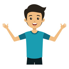 Happy young man standing in a white t-shirt with arms spread wide, feeling freedom and joy, a wide open emotional gesture.