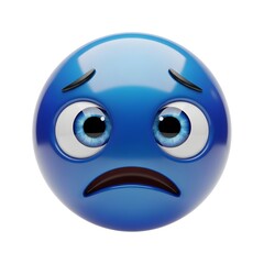 Fototapeta premium Blue sad emoji isolated on white background expressing feelings of sadness and sorrow