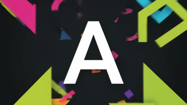 Bold letter A with vibrant overlapping shapes, modern graphic animation