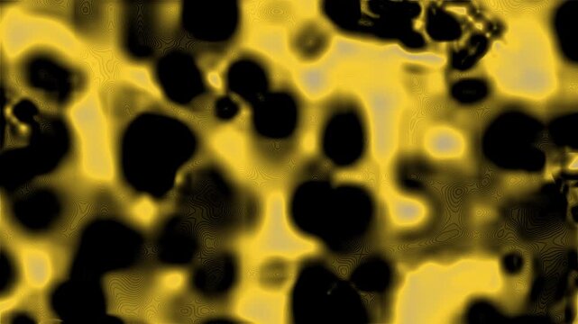 Abstract yellow blotches and black blobs pattern for backgrounds, textures, or artistic concepts in design projects or presentations.