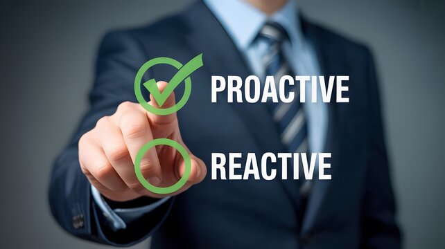 Businessperson choosing proactive strategy for success and growth in modern dynamic company culture