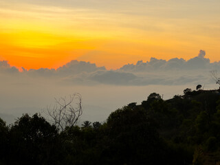Beautiful view of the sunset from the Raja's Seat (Seat of the King) which is popular tourist attraction in Madikeri of Coorg District.