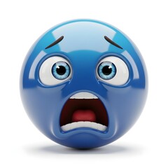 Obraz premium Blue emoji with a shocked expression, isolated on white background