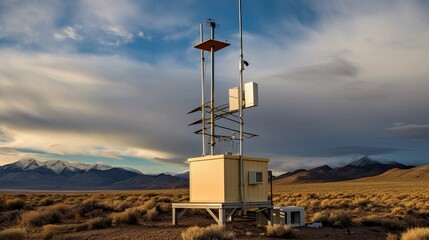 A hilltop weather station detecting massive temperature swings in minutes, symbolizing unpredictable performance swings driven by volatile internal or external factors.