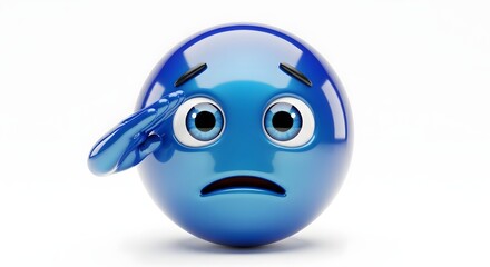 Naklejka premium Blue emoji with a worried expression isolated on white background, conveying sadness