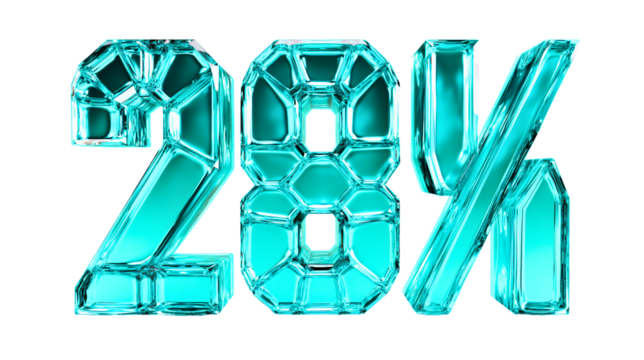Transparent Aqua 3D Percentage Symbol. Ideal for Sales and Promotional Campaigns. 3d text, glossy typography, 3d rendering, sale discount, Isolated on transparent background, png