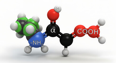 Detailed Molecular Model of Amino Acid with Carboxyl and Amine Groups in Scientific Illustration
