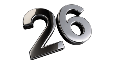 3D chrome-style numeral for modern design and anniversary visuals. 3d text, glossy typography, 3d rendering, sale discount, Isolated on transparent background, png