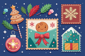 set of christmas elements