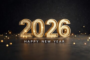 Happy New Year 2026 Retro Marquee Golden Sign with Glowing Light Bulbs