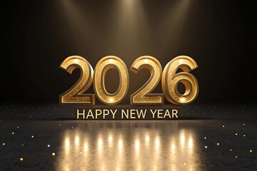 Happy New Year 2026 Retro Marquee Golden Sign with Glowing Light Bulbs