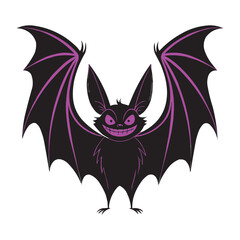 Purple Bat Illustration. bold illustration of a bat with vibrant purple wings and a fierce expression. This graphic is perfect for Halloween