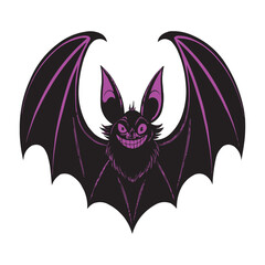 Purple Bat Illustration. bold illustration of a bat with vibrant purple wings and a fierce expression. This graphic is perfect for Halloween