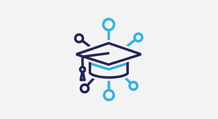 Connected Learning Graduation Cap Network Icon for Educational Technology and Online Courses