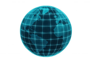 Obraz premium Digital earth globe with glowing grid lines representing global communication, technology, and connectivity, transparent background