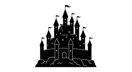 Majestic black silhouette castle silhouette icon majestic fortress fantasy architecture enchanted kingdom emblem symbol on for design projects isolated on white background © Lsg 21