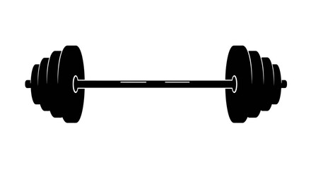Heavy black barbell with weight plates for intense strength training and weightlifting workouts symbolizing fitness and power isolated on white background