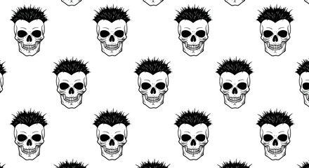 Creepy skull pattern seamless repetition hand drawn scary halloween style art graphic design elements isolated on white background
