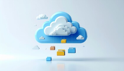 Modern cloud storage with files floating underneath offers secure data management and remote access, perfect for tech startups and digital transformation