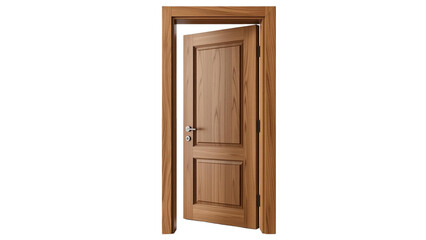 Wooden Door Slightly Ajar Isolated on Transparent Background