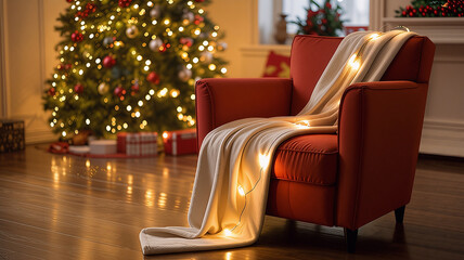 warm holiday atmosphere with christmas lights and blurred background