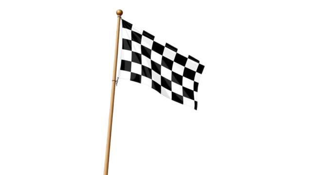 Chequered Finish Flag on Wooden Pole – Racing or Sports Flag Isolated on Transparent Background