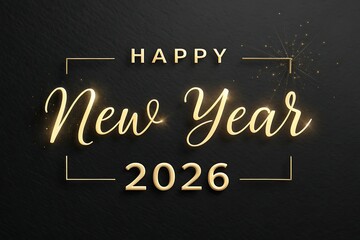 Happy New Year 2026 Gold Calligraphy Text on Black Luxury Background
