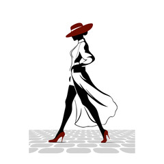 Silhouette of a lady in a dress vector illustration	