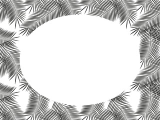 Transparent background with an oval shape inside. Palm leaves