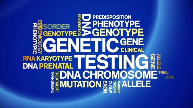 Genetic Testing animated word cloud-text design animation tag kinetic typography seamless loop.