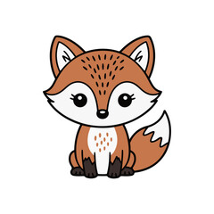 Fototapeta premium Cute Cartoon Fox Illustration for Children, Featuring a Smiling Fox with Large Eyes and a Fluffy Tail, Isolated on a White Background