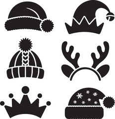 Christmas Hat Silhouette Icon Set Vector Design 