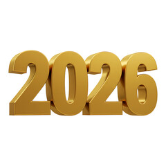 3d icon of golden 2026 year isolated on white background for new year celebration