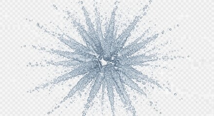 Obraz premium A dynamic burst of water droplets and streams radiates outwards from a central point on a transparent background