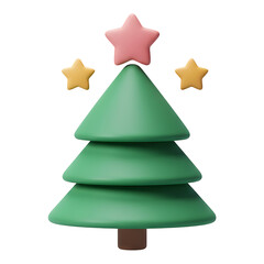 Obraz premium 3d icon of cute christmas tree with stars isolated on white background for decoration