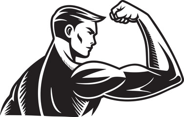 Obraz premium Strong Muscular Arm Flexing Black Vector Illustration 