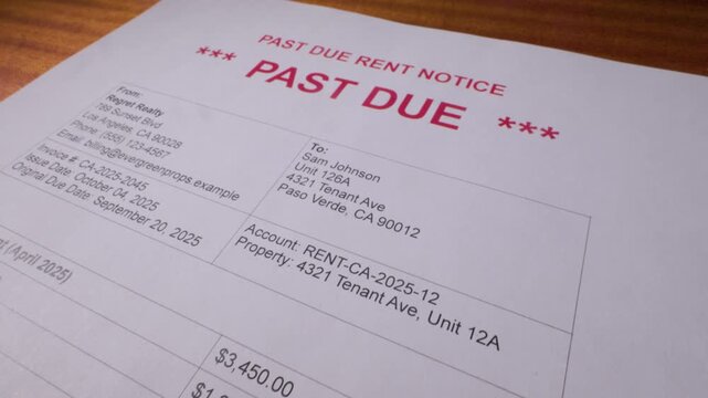 Overdue rent payment letter with red warning text money problem 2
