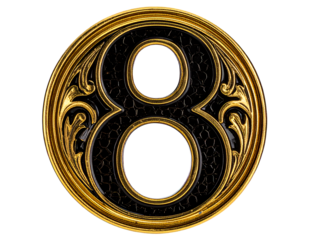 Ornate Gold Number 8 on Black Background eight numeral