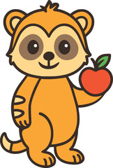 Cute Raccoon Holding Red Apple Cartoon Vector Illustration
