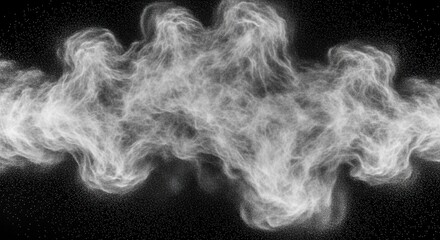 A swirling mass of bright white particles against a black background forming an abstract vaporous cloud with intricate textures and diffuse edges